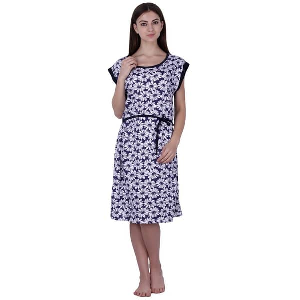 Soko Mesh Ladies Cap Sleeves with Belt Printed Nighty Blue Medium Soko Mesh Ladies Cap Sleeves with Belt Printed Nighty Blue Medium