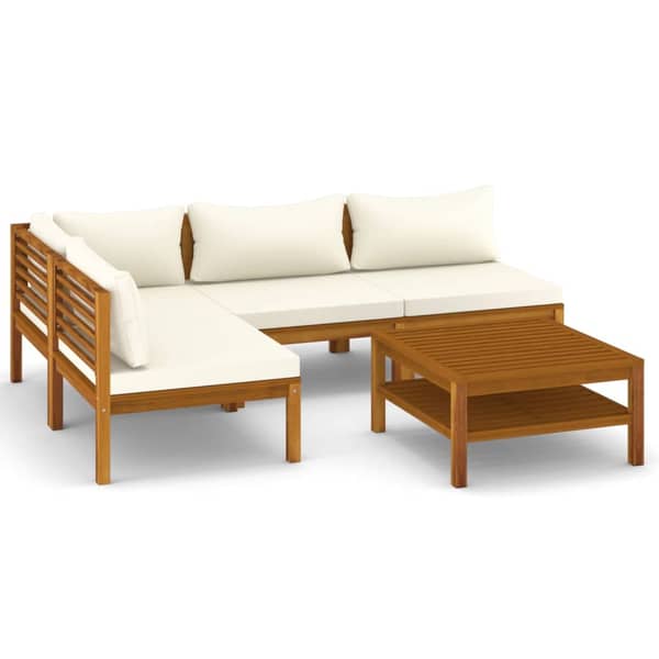vidaXL 5 Piece Garden Lounge Set with Cream Cushion Solid Acacia Wood vidaXL 5 Piece Garden Lounge Set with Cream Cushion Solid Acacia Wood