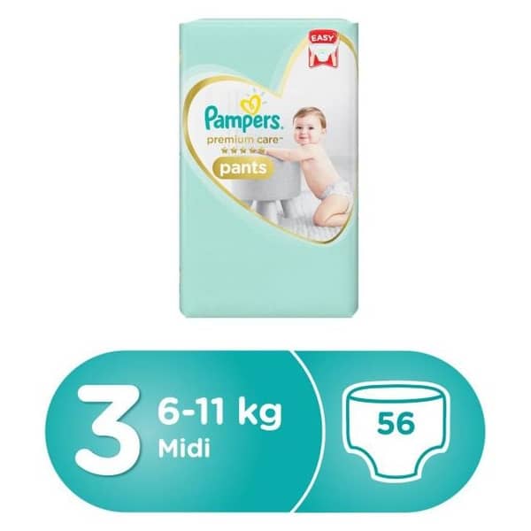 Pampers premium care pants diapers size 3 midi 6-11 kg jumbo pack 56 count
