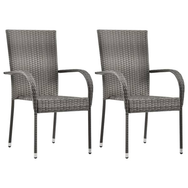 Vidaxl Stackable Outdoor Chairs 2 Pcs Grey Poly Rattan Vidaxl Stackable Outdoor Chairs 2 Pcs Grey Poly Rattan