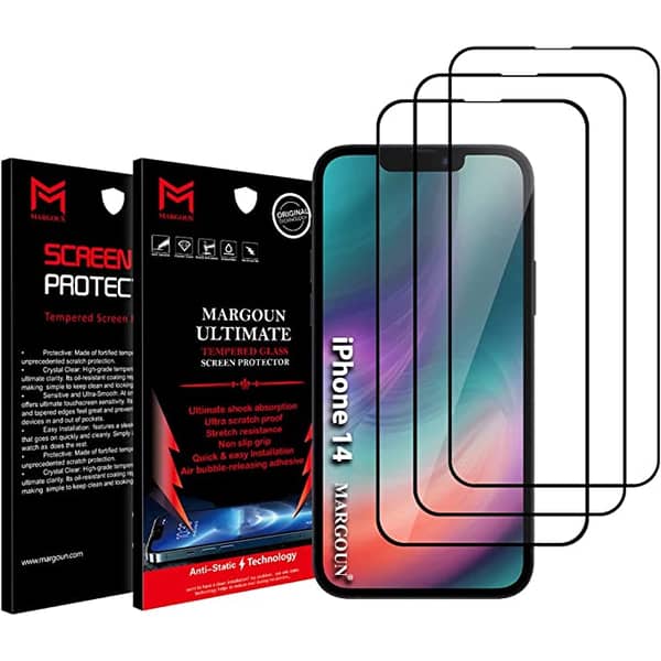 MARGOUN 3 Pack for iPhone 14 Screen Protector Tempered Glass Black MARGOUN 3 Pack for iPhone 14 Screen Protector Tempered Glass Black