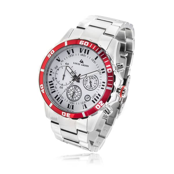Louis Arden Men's Stainless Steel Analog Watch - LA1957M-PNP-WHT-RED