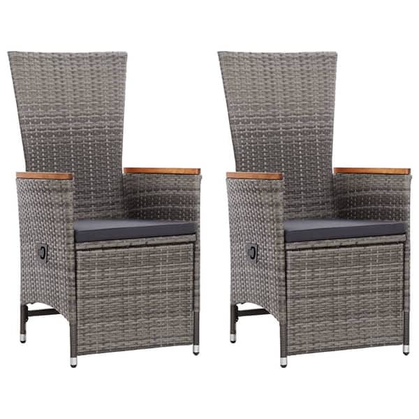 vidaXL Reclining Garden Chairs 2 pcs with Cushions Poly Rattan Grey vidaXL Reclining Garden Chairs 2 pcs with Cushions Poly Rattan Grey