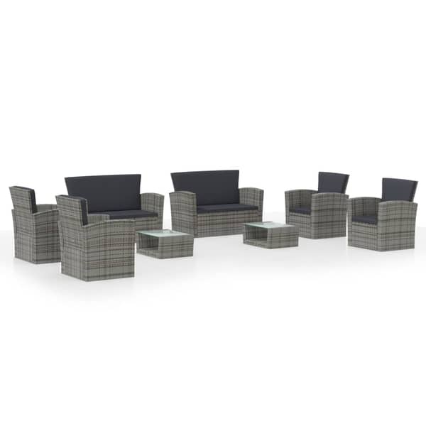 vidaXL 8 Piece Garden Lounge Set with Cushions Poly Rattan Grey vidaXL 8 Piece Garden Lounge Set with Cushions Poly Rattan Grey