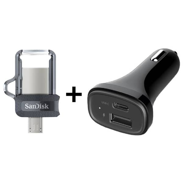 Sandisk SDDD3016GG46 Ultra Dual Drive Type C USB Flash Drive 16GB + Xcell CC490C Car Charger With Type C Port