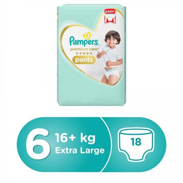 Pampers Premium Care Pants Diapers, Size 6, Extra Large, >16kg, Carry Pack, 18 Count