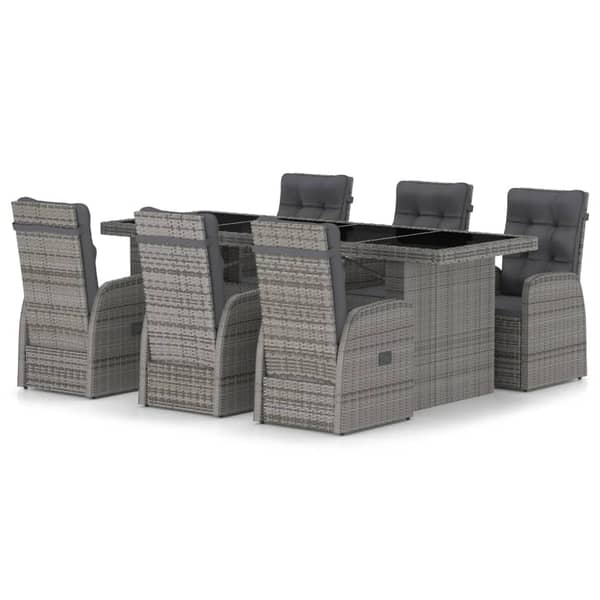 vidaXL 7 Piece Outdoor Dining Set with Cushions Poly Rattan Grey vidaXL 7 Piece Outdoor Dining Set with Cushions Poly Rattan Grey
