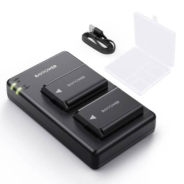 Ravpower Np-fw50 Camera Battery Charger Set With Moistureproof Case Compatible For Sony Cameras (2-pack, Versatile Charging Option, 1100mah) - Black