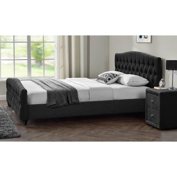 Chesterfield Linen or Velvet Bed Frame King Bed with Mattress Light Grey