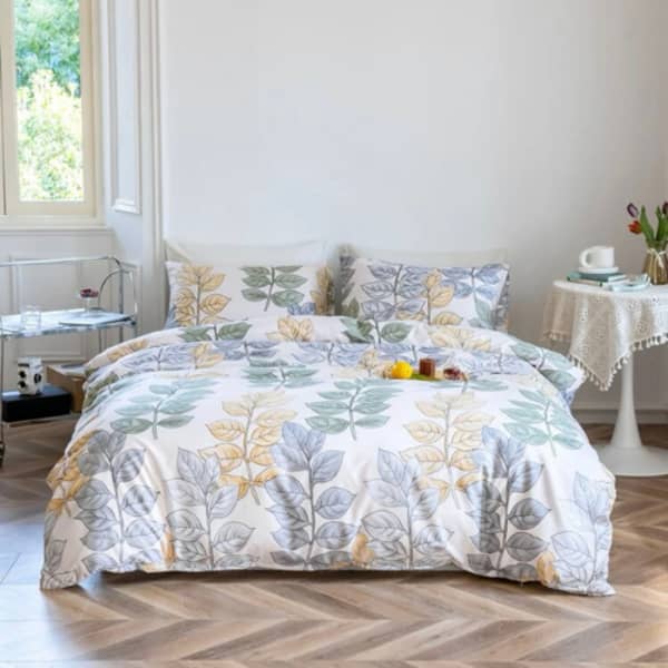 Luna Home Queen/double Size 6 Pieces Bedding Set Without Filler, Beautiful White Ash Leaves Design Luna Home Queen/double Size 6 Pieces Bedding Set Without Filler, Beautiful White Ash Leaves Design