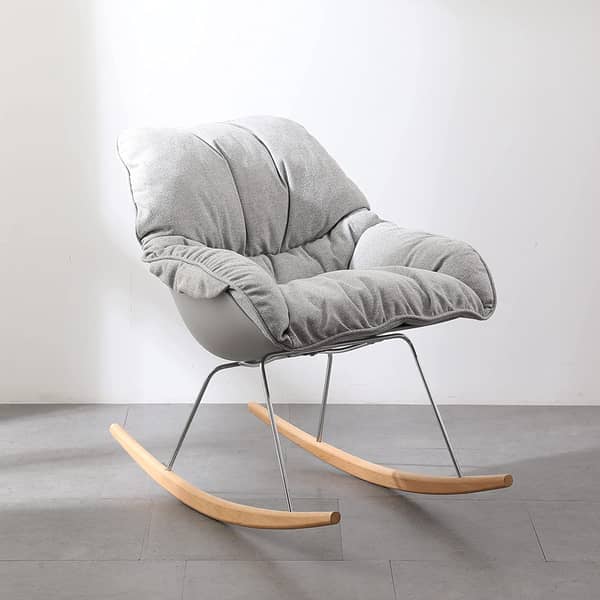 Daamudi Kai Rocking Chair, Modern Nordic Lounge Chair, Lazy Chair With Soft Fabric Cushion Grey Daamudi Kai Rocking Chair, Modern Nordic Lounge Chair, Lazy Chair With Soft Fabric Cushion Grey
