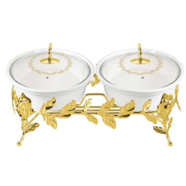 Blumen Golden Soup Serving Dishes 16Pcs w/Metal Stand