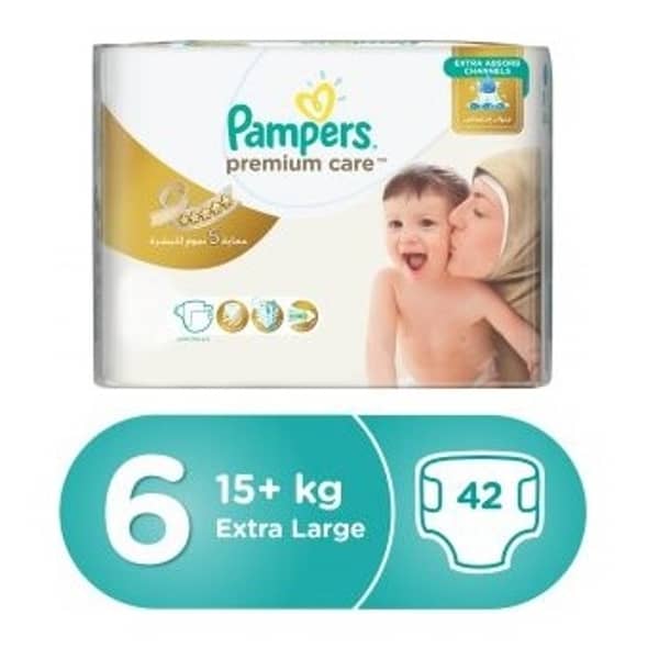 Pampers premium care diapers size 6 extra large 15+ kg jumbo pack 42 count Pampers premium care diapers size 6 extra large 15+ kg jumbo pack 42 count