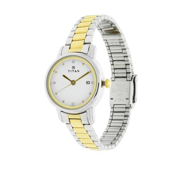 Titan, 2572BM01, Womens Watch Karishma Collection Analog, White Dial Silver & Gold Stainless Band Titan, 2572BM01, Womens Watch Karishma Collection Analog, White Dial Silver & Gold Stainless Band