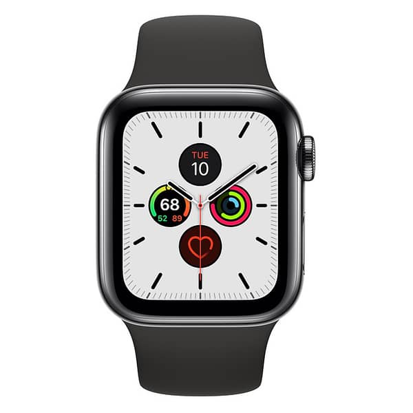 Apple Watch Series 5 GPS + Cellular 44mm Space Black Stainless Steel Case with Black Sport Band - Middle East Version Apple Watch Series 5 GPS + Cellular 44mm Space Black Stainless Steel Case with Black Sport Band - Middle East Version