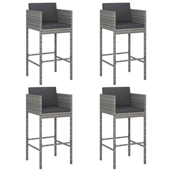 Vidaxl Bar Stools 4 Pcs With Cushions Grey Poly Rattan