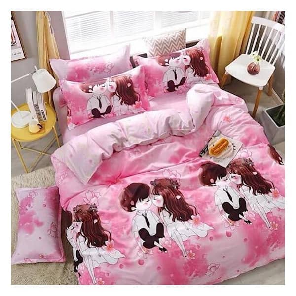 6pcs Bedding Set Lovers Design King Size Pink Color