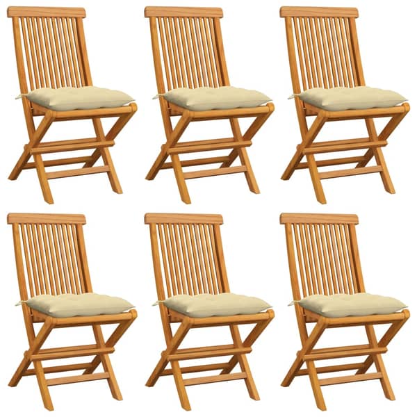 vidaXL Garden Chairs with Cream White Cushions 6 pcs Solid Teak Wood vidaXL Garden Chairs with Cream White Cushions 6 pcs Solid Teak Wood