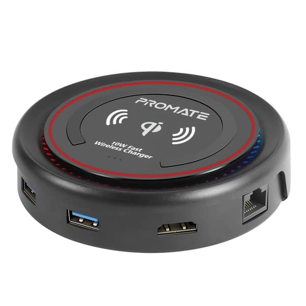 Promate Usb-c Hub, 100w Type-c Pd,hdmi,dual Usb Port,ethernet,wireless Charging Pad, Centerhub Mar