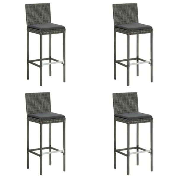 vidaXL Garden Bar Stools with Cushions 4 pcs Grey Poly Rattan vidaXL Garden Bar Stools with Cushions 4 pcs Grey Poly Rattan
