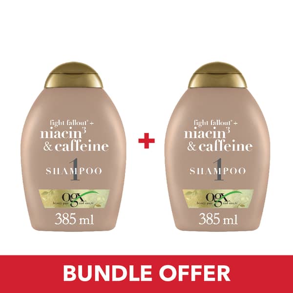 OGX Shampoo Fight Fallout + Niacin3 & Caffeine 385ml - Pack of 2 Pieces (Bundle Offer) OGX Shampoo Fight Fallout + Niacin3 & Caffeine 385ml - Pack of 2 Pieces (Bundle Offer)