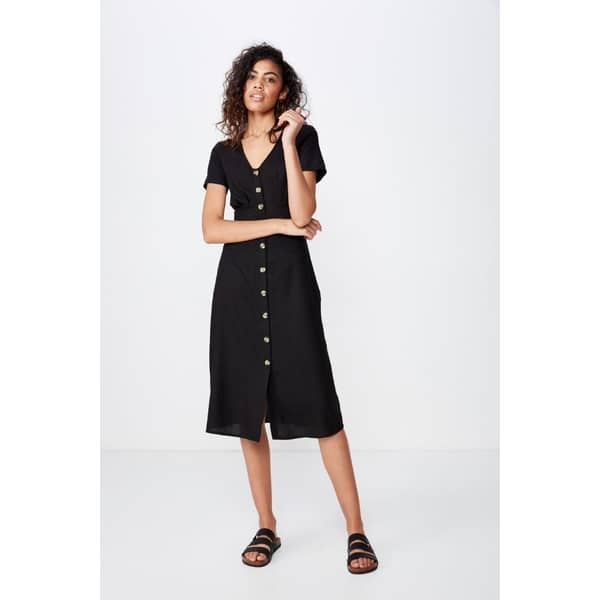 Cotton On Woven Cherry Button Front S/S Midi Dress Black Extra Small Cotton On Woven Cherry Button Front S/S Midi Dress Black Extra Small