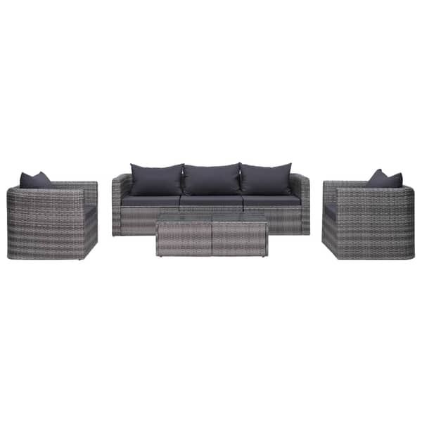 Vidaxl 6 Piece Garden Sofa Set With Cushions & Pillows Poly Rattan Grey