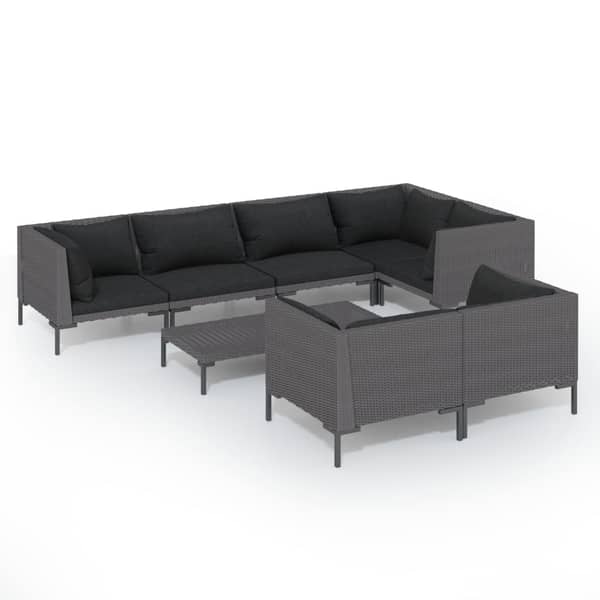 vidaXL 8 Piece Garden Lounge Set with Cushions Poly Rattan Dark Grey vidaXL 8 Piece Garden Lounge Set with Cushions Poly Rattan Dark Grey