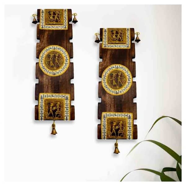 Moorni Dhokra and Warli Handpainted Wall Hanging Set EL-002-018 Moorni Dhokra and Warli Handpainted Wall Hanging Set EL-002-018