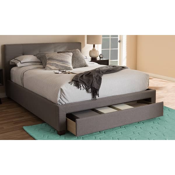 Contemporary Fabric Storage Platform Bed Queen Bed with Mattress Beige