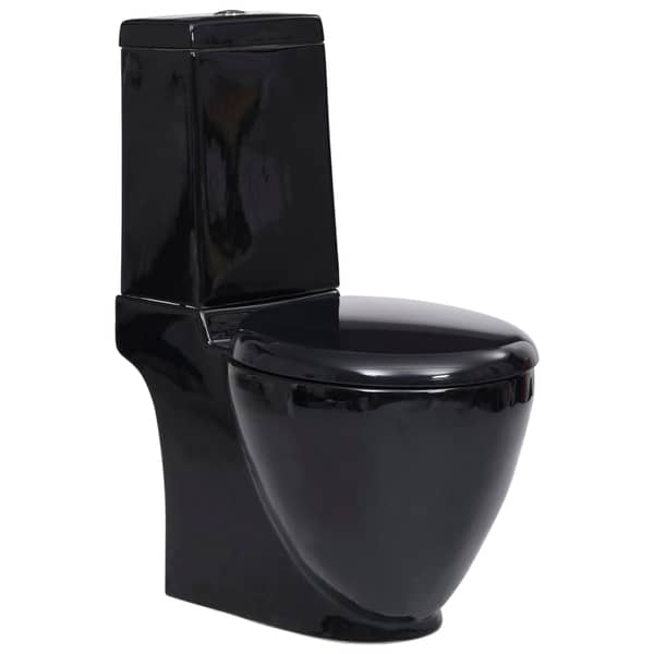 vidaXL WC Ceramic Toilet Bathroom Round Toilet Bottom Water Flow Black vidaXL WC Ceramic Toilet Bathroom Round Toilet Bottom Water Flow Black