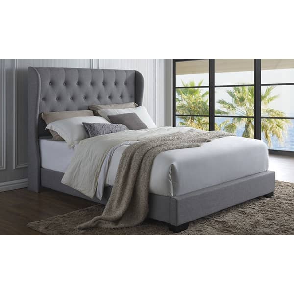 DG Casa Exeter Grey Linen Wingback Bed King Bed with Mattress Grey DG Casa Exeter Grey Linen Wingback Bed King Bed with Mattress Grey