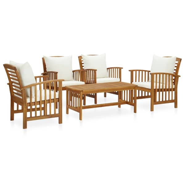 vidaXL 5 Piece Garden Lounge Set with Cushions Solid Acacia Wood vidaXL 5 Piece Garden Lounge Set with Cushions Solid Acacia Wood