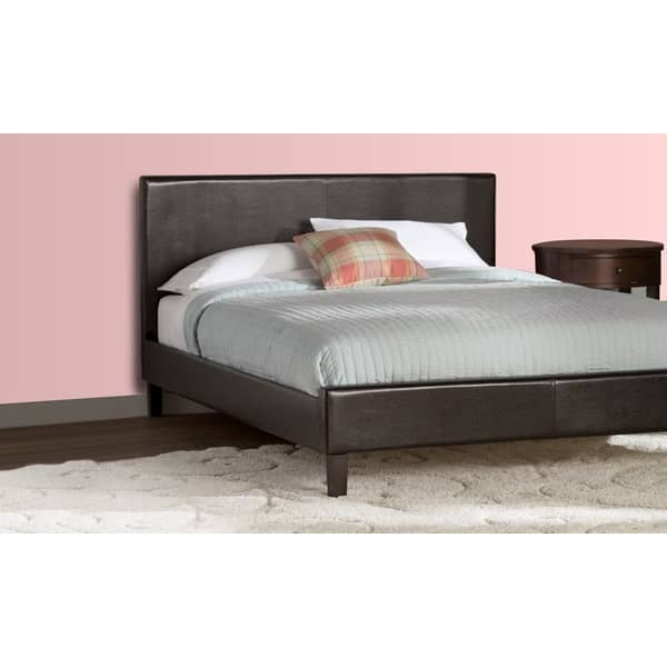 Modern Faux Leather Platform Bed Super King with Mattress Brown