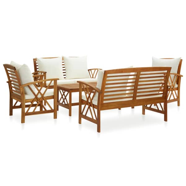vidaXL 5 Piece Garden Lounge Set with Cushions Solid Acacia Wood vidaXL 5 Piece Garden Lounge Set with Cushions Solid Acacia Wood