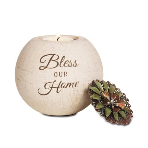Pavilion Gift Company 19027 Bless Our Home Terra Cotta Candle Holder, 4-Inch