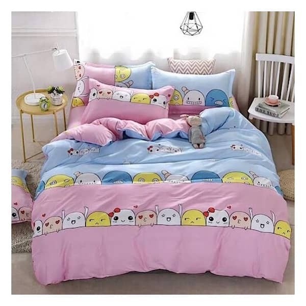 Queen Size Bedding Set 6pcs Cartoon Design Pink Color