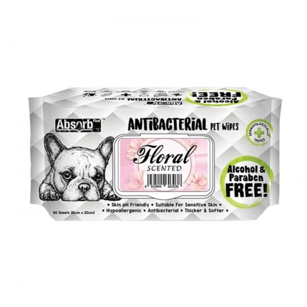 Absolute Pet Absorb Plus Antibacterial Pet Wipes Floral 80 Sheets