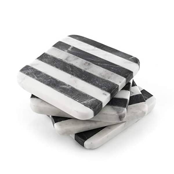 Thirstystone Old Hollywood Square B&W Striped Marble Coasters (Set Of 4), Multicolor Thirstystone Old Hollywood Square B&W Striped Marble Coasters (Set Of 4), Multicolor