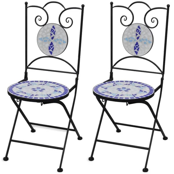vidaXL Folding Bistro Chairs 2 pcs Ceramic Blue and White vidaXL Folding Bistro Chairs 2 pcs Ceramic Blue and White
