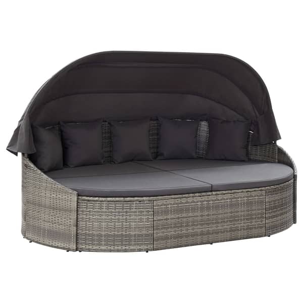 Vidaxl Outdoor Lounge Bed With Canopy Poly Rattan Grey Vidaxl Outdoor Lounge Bed With Canopy Poly Rattan Grey