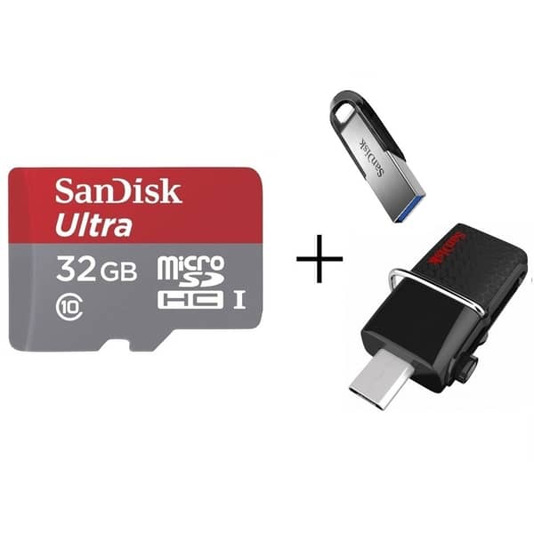 Sandisk Ultra Micro SD Card 32GB+Dual USB Flash 32GB+Flash Drive 32GB Sandisk Ultra Micro SD Card 32GB+Dual USB Flash 32GB+Flash Drive 32GB