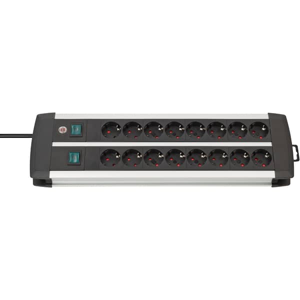 Brennenstuhl Premium-Alu-Line Technics extension lead 16-way Duo black 3m H05VV-F 3G1.5 with every 8 sockets switched