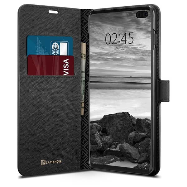 Spigen Samsung Galaxy S10 Plus La Manon Wallet Cover/case - Saffiano Black Spigen Samsung Galaxy S10 Plus La Manon Wallet Cover/case - Saffiano Black