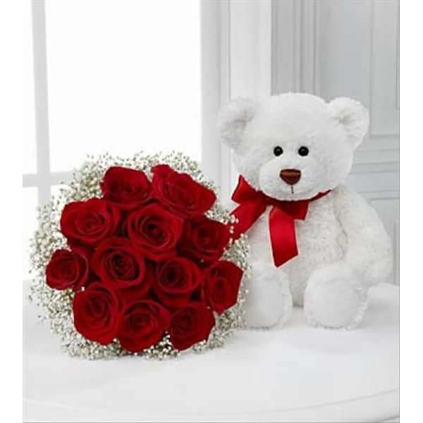 12 Garden Fresh Red Roses with Teddy Bear 12 Garden Fresh Red Roses with Teddy Bear