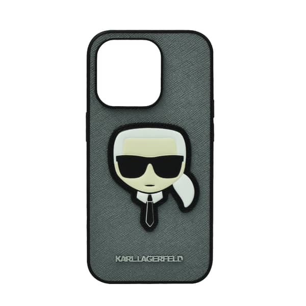 Karl Lagerfeld Saffiano Karl'S Head Patch Hard Case For Iphone 14 Pro Silver Karl Lagerfeld Saffiano Karl'S Head Patch Hard Case For Iphone 14 Pro Silver