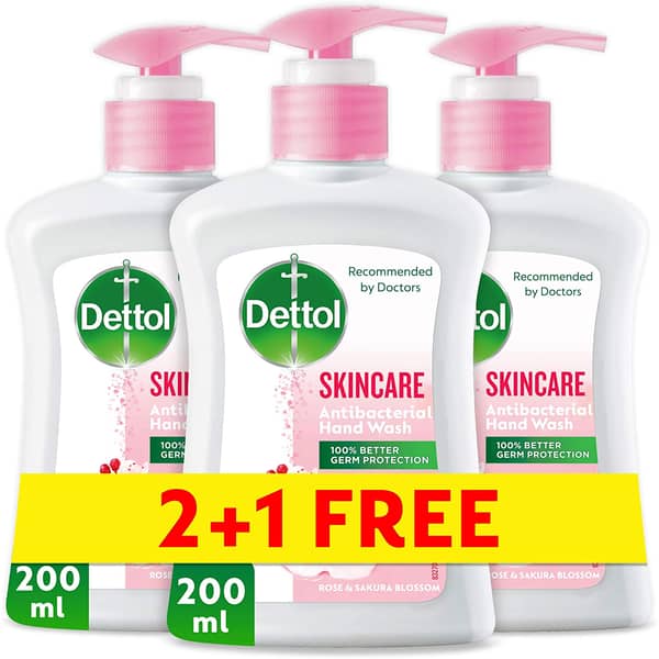 Dettol Skincare Anti-Bacterial Liquid Hand Wash 200ml 2+1 Free