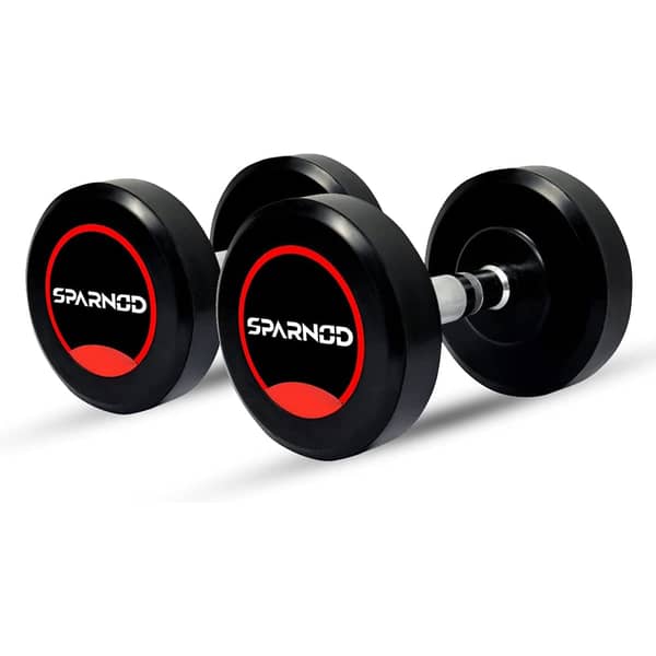 Sparnod Fitness Round Rubber Coated Dumbbells 15KG Each X 2 Metal Handle For Strength Training And Body Workout