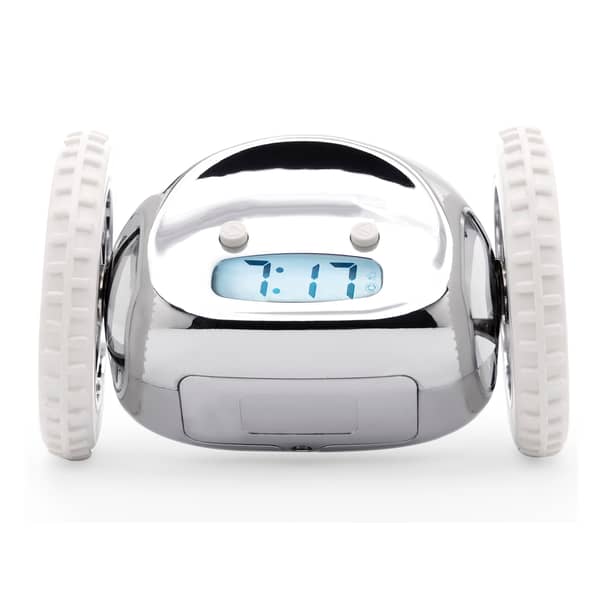 Clocky alarm clock on wheels - Chrome