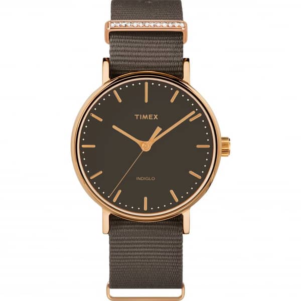 Timex TW2R48900 Fairfield Crystal Bar Quartz Brown Fabric Watch Women